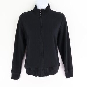 Full Zip Knit Jacket High Neck Womens S‎ Black Subtle Checks Pockets I Active